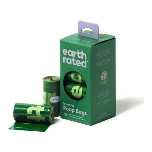 Poepzakjes Lavendel Earth Rated 8 x 15 stuks 3 Earth Rated poepzakjes lavendel, doos met 120 zakjes en twee losse rolletjes