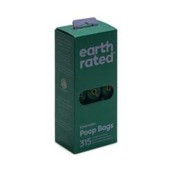 Zijaanzicht van de verpakking met 315 poepzakjes van Earth Rated