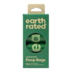 Voorkant verpakking Earth Rated poepzakjes, 120 stuks geurloos