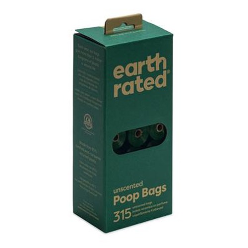 Voordeelpak Poepzakjes Earth Rated 315 stuks geurloos 5 Doos met 315 Earth Rated poepzakjes schuin van opzij, met ophanglusje