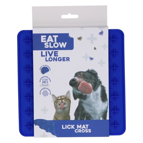 Likmat Cross voor honden | Eat Slow Live Longer 2 Eat Slow Live Longer Likmat Cross in verpakking met hond en kat