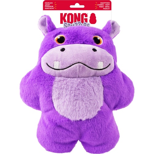 KONG Snuzzles XL Hippo | Premium hondenknuffel met pieper 8 Detail van de zachte pluche en pieper-constructie van de hondenknuffel