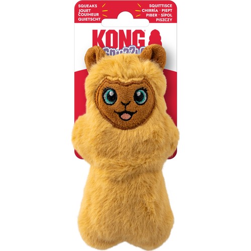 KONG Snuzzles Mini Llama Hondenknuffel XS 8 Verpakking van de KONG Snuzzles Mini Llama met vermelding van de full-body piep