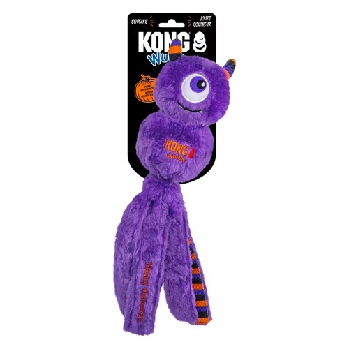 KONG Wubba Halloween Monster L | Piepend trekspeeltje 6 KONG Wubba Halloween Monster paars in de verpakking met pieper