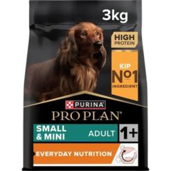 Hondenbrokken Pro Plan Small & Mini Kip 7 Zak Pro Plan Small & Mini Adult hondenbrokken met kip, 3 kilo, voorkant verpakking