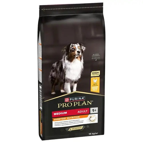 Pro Plan Medium Adult Everyday Nutrition Kip 3 Pro Plan Medium Adult hondenvoer met kip als nummer 1 ingrediënt, vooraanzicht verpakking