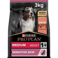 Zak Pro Plan Medium Adult Sensitive Skin met zalm voor een gevoelige huid, 3 kilo, voorkant verpakking