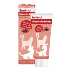 Sanimal Gezonde Blaas cranberry pasta voor honden, doos en tube van 70 gram