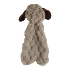 Achterkant van de knuffeldoek hond, taupe zachte pluche stof