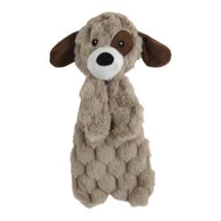 SoftCrinkle knuffeldoek voor hond in de vorm van een hondje, taupe pluche met piep en kraak