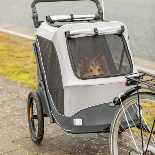 Hondenfietskar TRIXIE, S tot XL 4 Zijaanzicht van de hondenfietskar met hond die naar buiten kijkt