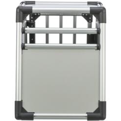 Autobench Aluminium TRIXIE, S tot XL 16 Zijkant van de autobench met ventilatiegaas bovenin en een gesloten paneel eronder