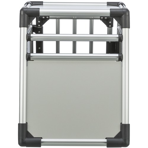 Autobench Aluminium TRIXIE, S tot XL 4 Zijkant van de autobench met ventilatiegaas bovenin en een gesloten paneel eronder