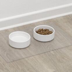 Transparante voermat met voer en waterbak voor de hond