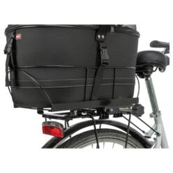 Achteraanzicht van de hondenfietsmand op de bagagedrager