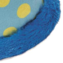 Detail van de zachte donkerblauwe pluche rand onderaan de feestmuts