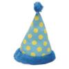 Beeztees Party Feestmuts, lichtblauw pluche hondenspeelgoed met gele stippen, donkerblauwe rand en pompon