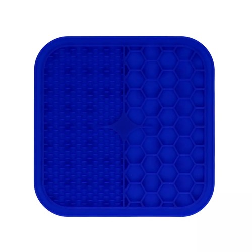 Likmat Duo Eat Slow Live Longer met zuignappen 6 Blauwe likmat hond met nopjes en honingraat