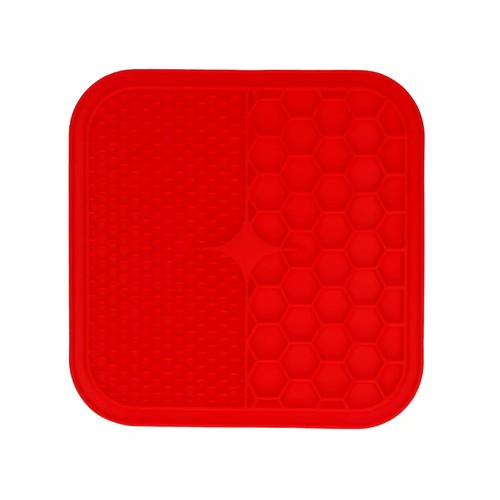Likmat Duo Eat Slow Live Longer met zuignappen 2 Eat Slow Live Longer likmat Duo in rood met nopjes en honingraat