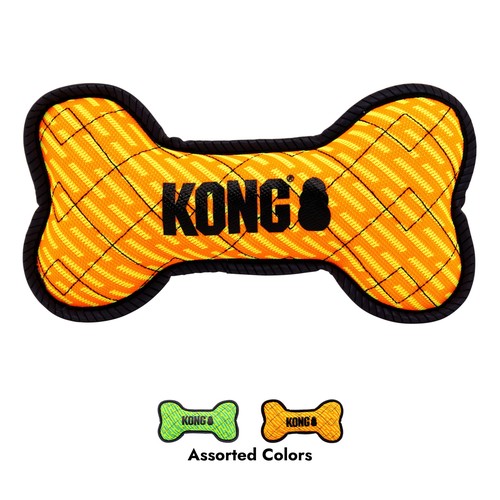 KONG Armor Bone medium: extra sterk piepend hondenbot 3 KONG Armor bot in assortiment, oranje en groen