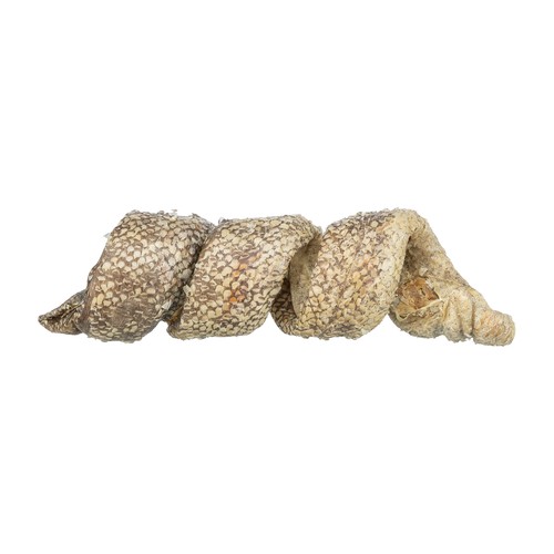 Trixie Curl kabeljauwsnack van runderhuid | 12 cm 5 Zijaanzicht van de gedraaide kabeljauwsnack van 12 cm