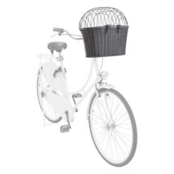 Grijze hondenfietsmand gemonteerd voorop de fiets