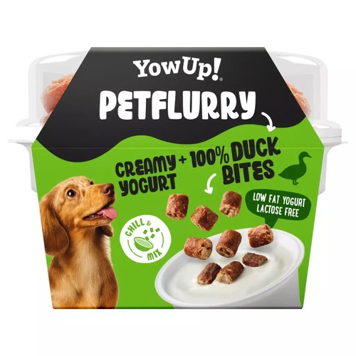 YowUp! Petflurry hondenyoghurt met 100% eend 3 YowUp! Petflurry hondenyoghurt met stukjes 100% eend, voorkant van de beker